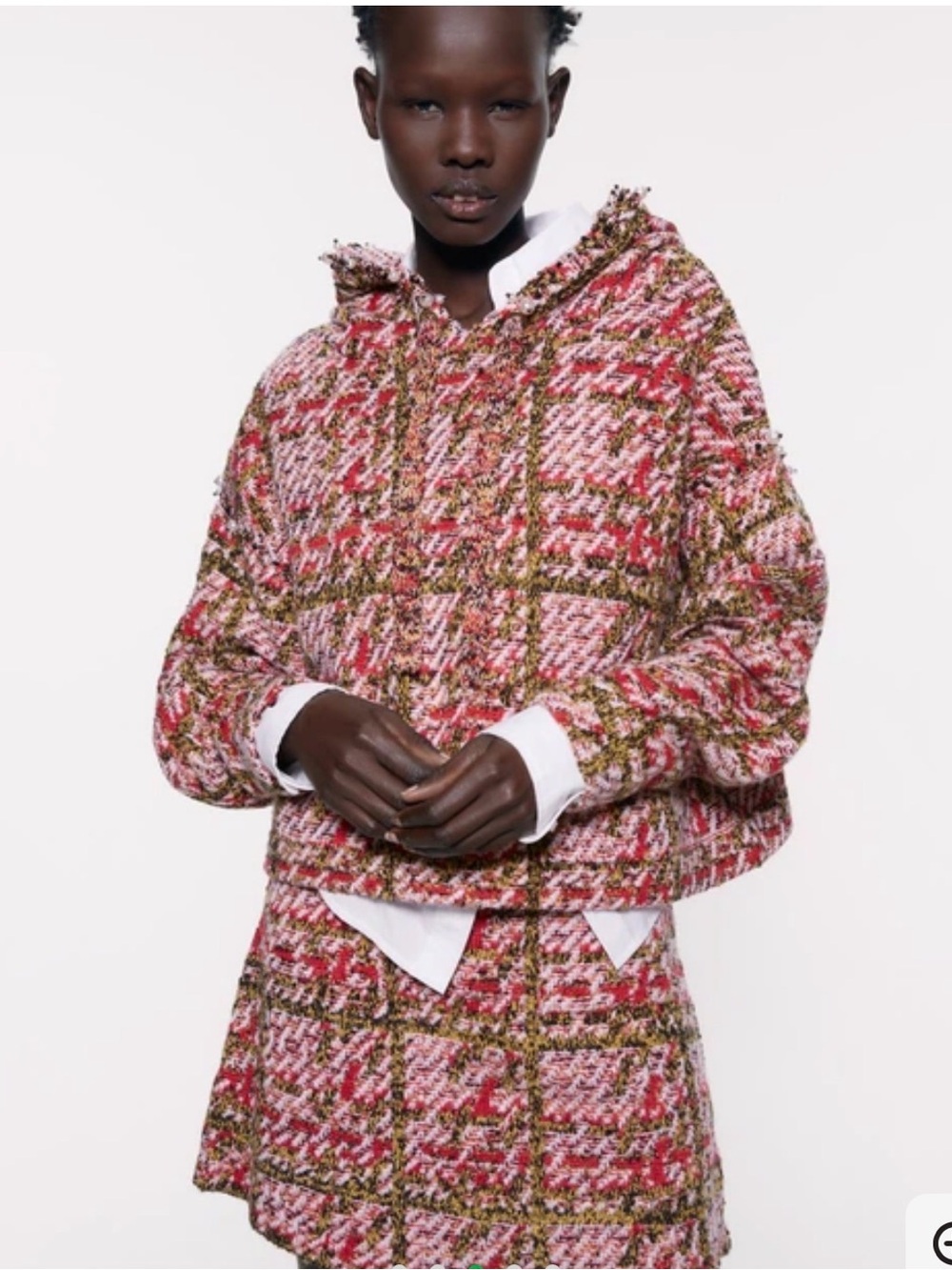 Zara Multicolor Bouclé Knit with Red, Yellow & Cream skirt set